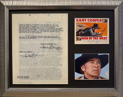 Gary Cooper 100% Garantiert Handsigniert Gerahmt Original Vertrag 50x40cm & COA