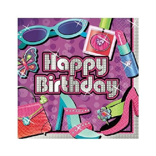 beverage napkin princess party glamour Happy Birthday party cake napkins - Picture 1 of 1