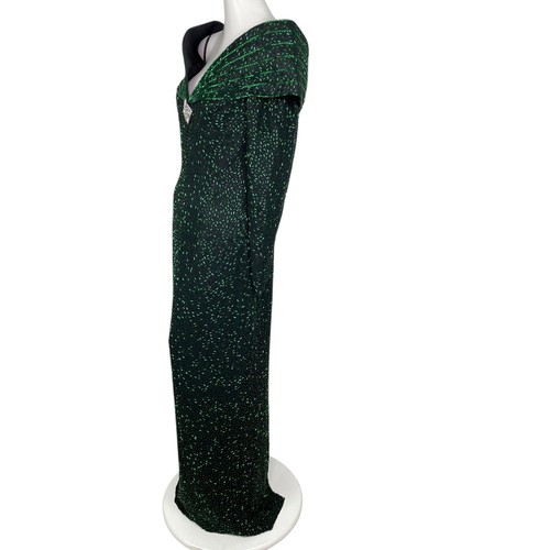 Lillie Rubin Green Black Sequin Full Length Dress Gown Xmas Christmas Sz 10 - Picture 2 of 22