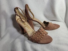 Sam Edelman Yaria Heels Womens Size 9.5 M Studded Suede Block Brown 