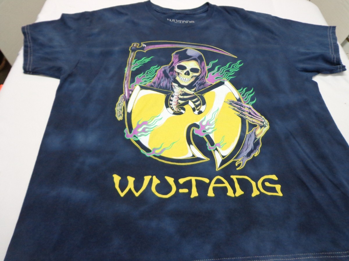 Wu-Tang Clan Mens T-Shirt Navy Blue Yellow Graphic Reaper Tie Dye