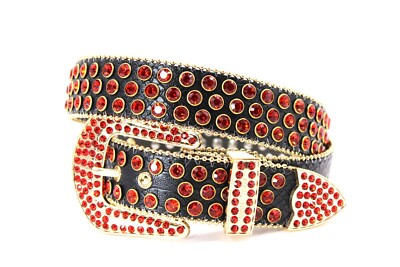Rhinestone Western Belt Bling Black Red Gold Unisex Men Pant  display picture 2