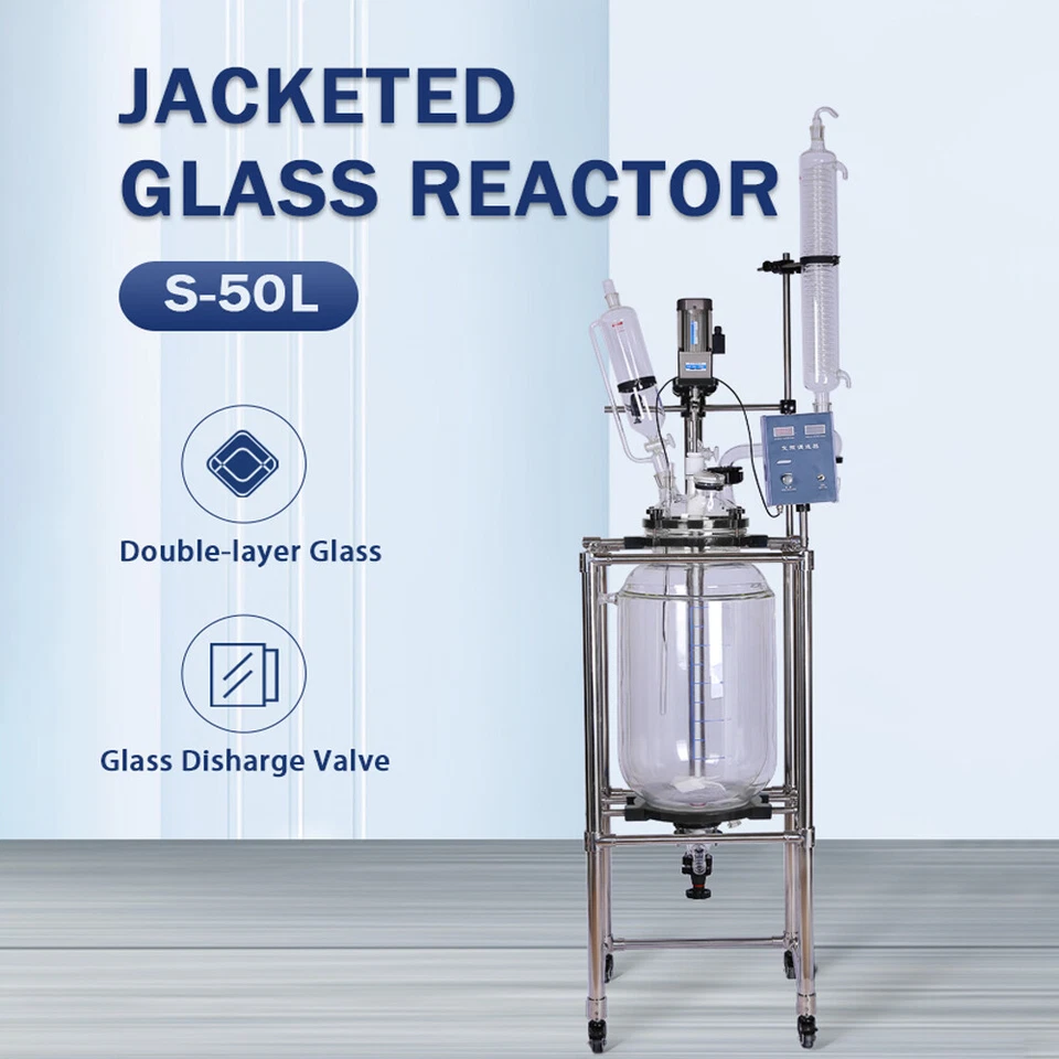 Recipiente reactor químico de vidrio agitado descarboxilación con doble cubierta de laboratorio 5L-100L - Imagen 2 de 4