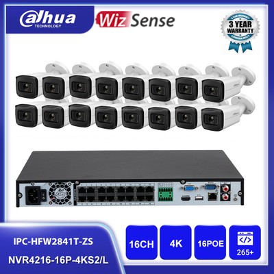 Dahua 4K 16CH CCTV System DHI-NVR4216-16P-4KS2 8MP IP Camera IPC-HDW2841TP-S Lot