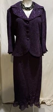 ❤️Plaza South Skirt Suit Size 10 Amethyst Purple Embroidered 2 Pc Set EUC