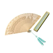 Vintage Carved Wooden Ornate Decorative Folding Hand Fan Wall Hanging Decor J