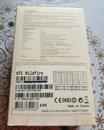 CAJA ORIGINAL HTC WILDFIRE + MANUALES DE USUARIO - Imagen 2 de 2