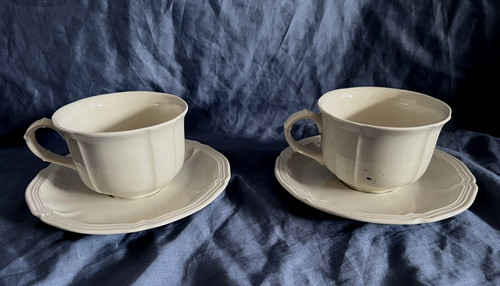 VILLEROY & BOCH Manoir lot of 2 sets of white porcelain cups & saucers.  MORE!