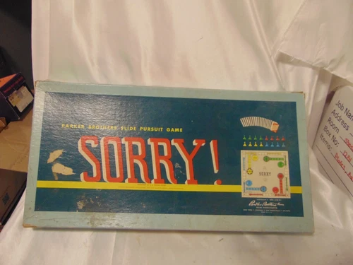 ORIGINAL Vintage 1954, 1958 Parker Brothers Sorry Board Game