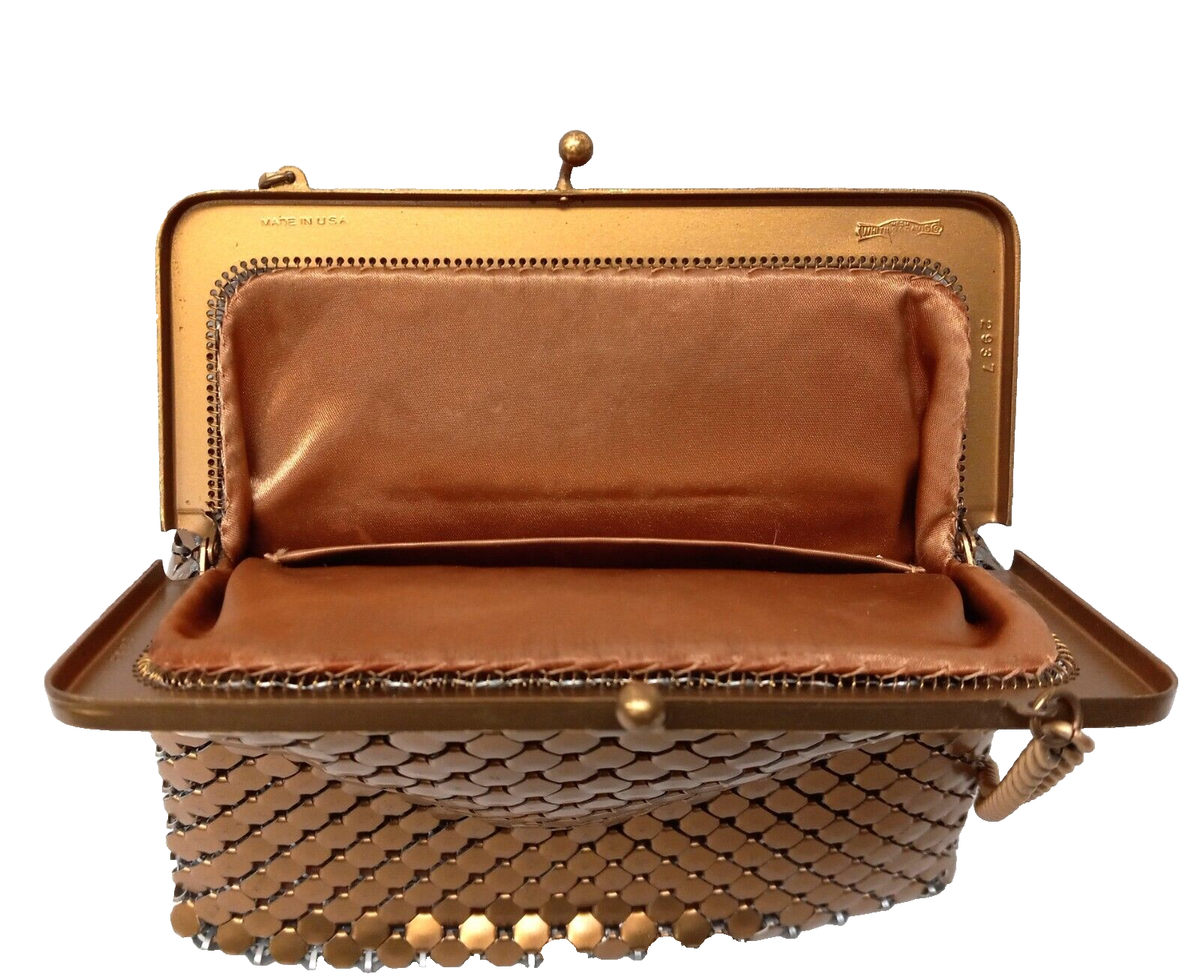 WHITING & DAVIS MESH PURSE MATTE GOLD NO. 2937 BASKETWEAVE