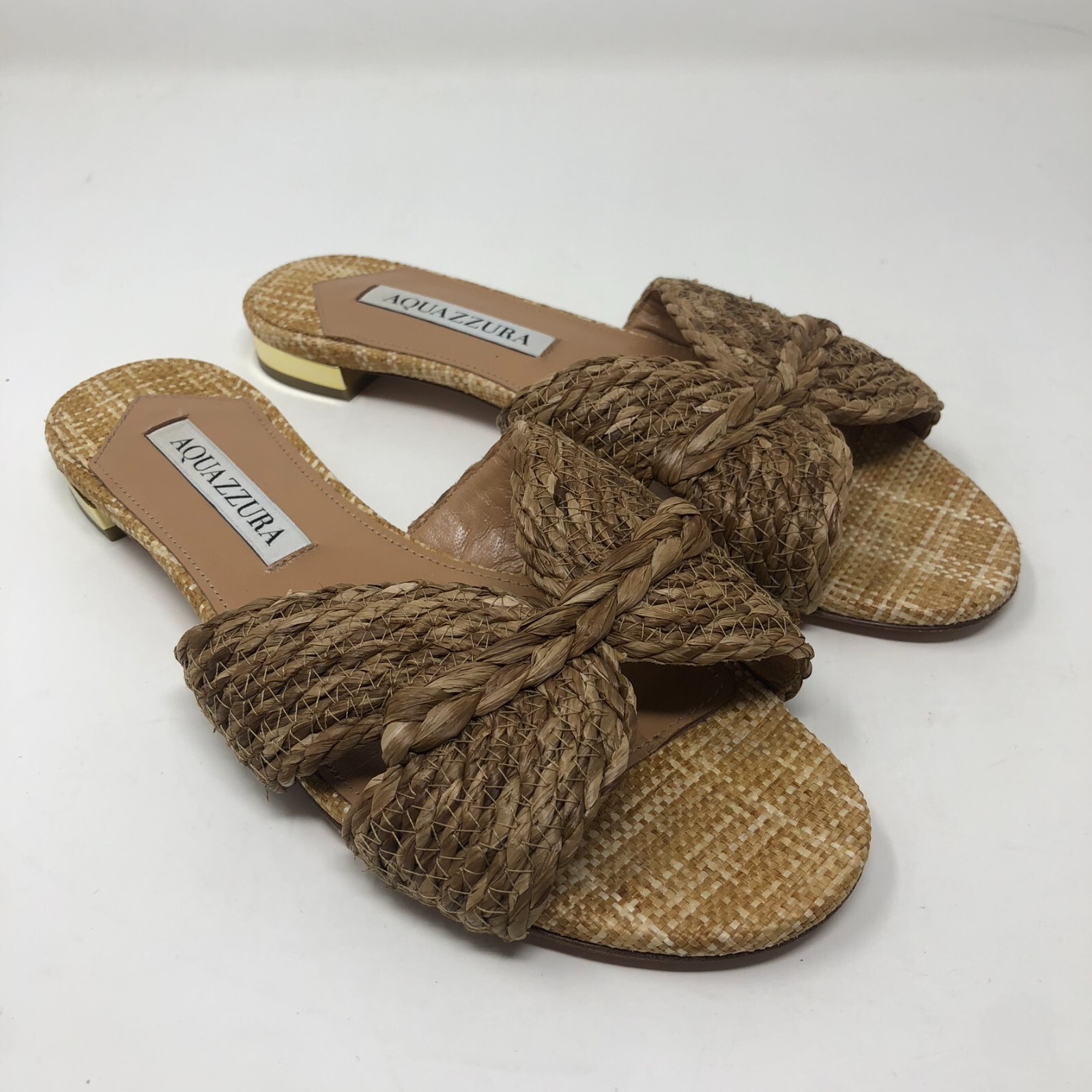 Aquazzura Natural Woven Raffia Rope Flat Sandals Wome… - Gem