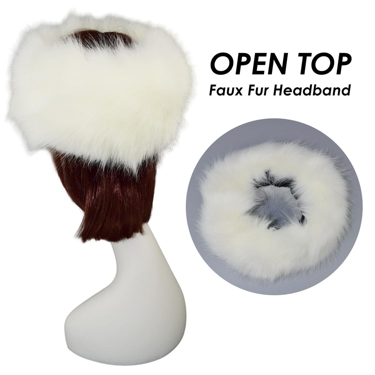 Faux Fur Headband Wrist Cuffs Set, Winter Warm Cossack Style Accessory Gustave 2 Pieces Faux Fur Headband Hat and Wrist Cuffs Set  main image 2