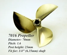 7016 Brass Propeller Prop Dia 70mm Pitch 1.6 for 1/4" Shaft Cable RC Model Boat