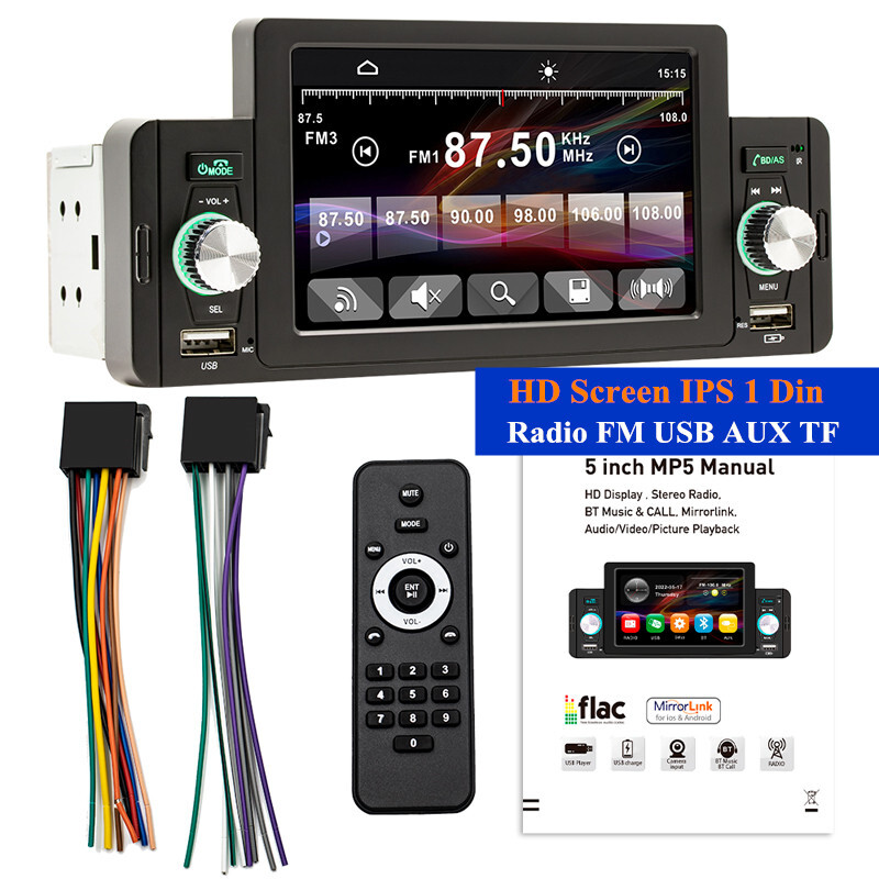 5" HD Screen IPS 1 Din Car Stereo Radio FM USB AUX TF MP3 MP5 Player Dash Parts
