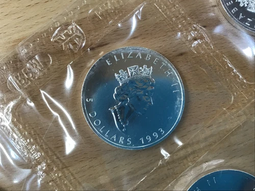 1993 Canada Maple Leaf $5 Silver 1 oz BU Sheet of 10 Coins   E0462