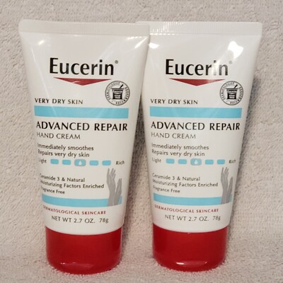 EUCERIN ADVANCED REPAIR HAND CREAM VERY DRY SKIN, UNSCENTED 2.7 oz each LOT OF 2