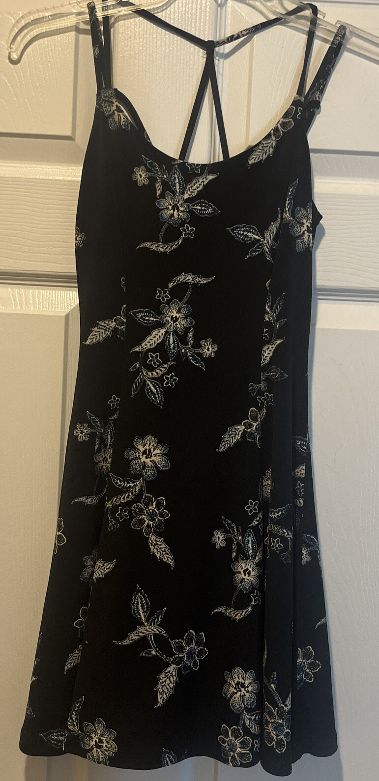 Aeropostale Small Black Floral Mini Dress Crisscross Back With
