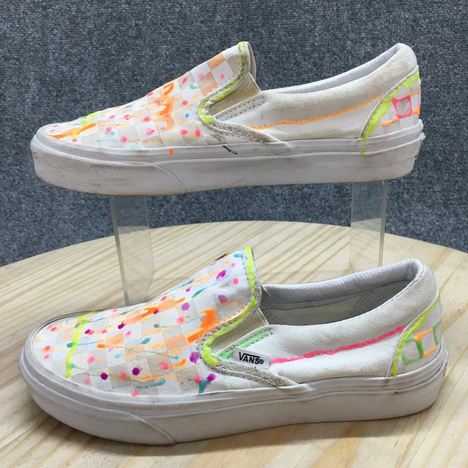 Vans Shoes Mens 6 Womens 7.5 Classic Slip On Checkerboard Sneakers White Gray - Image 2 of 4