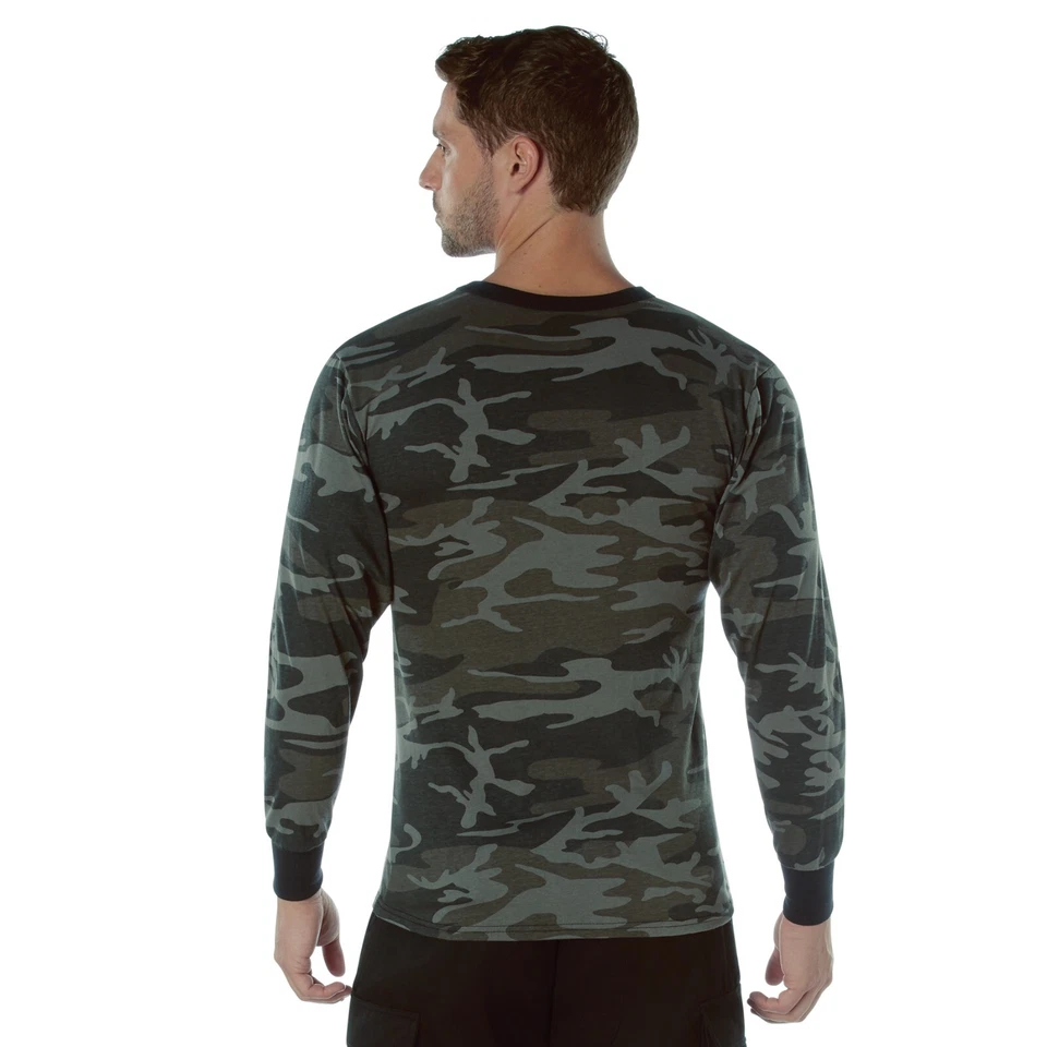Long Sleeve Shirt Black Camo Tactical Military Hunting Rothco Tee Sizes S-3XL - Image 4 of 4