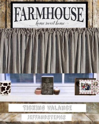 Grandma s Ticking Valance, Black and Eggshell Farmhouse Decor,42''W x 14''L