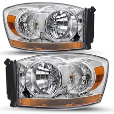 Chrome Amber Headlights Fits for 2006-2008 Dodge Ram 1500 2500 3500 Headlamp 2PC
