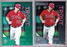 Mike Trout Angels 2020 Bowman Platinum Green Refractor 20/99 & Base #65 LOT of 2