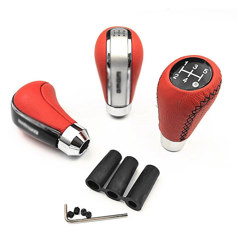 Palanca de cambios manual universal de cuero rojo para automóvil Foto 2 de 4