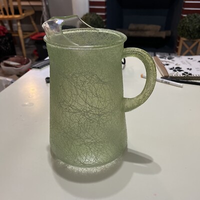 MCM Spaghetti String Rubber Coated Glass Pitcher Green Vintage