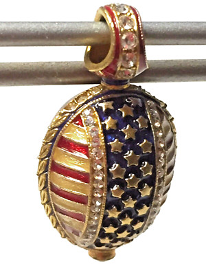 American Patriot Pendant - Red Enamel & Rhinestones Sterling Silver 925