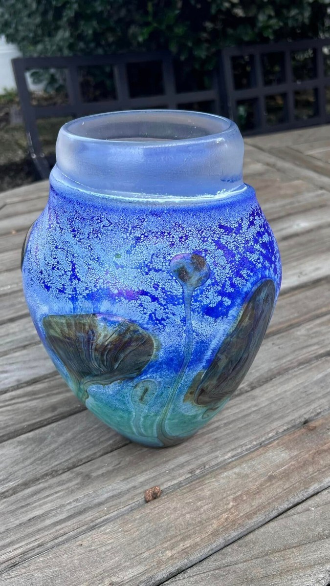 Vase Art Glass signed - Jean Claude Novaro, France 1986, Blue | eBay