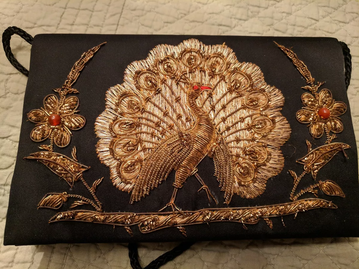 Stunning 1960's-1970's PEACOCK & Pheasant Feather CLUTCH Bag - Vintage Skins