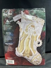 NEW NOS BUCILLA FELT WHITE CHRISTMAS SANTA STOCKING STITCHERY 18" STOCKING KIT