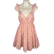 Forever 21 Dress Women’s Size S Pink Floral Ruffle Babydoll Short Summer Flirty
