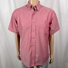 L.L.Bean Men's Medium Red 100% Cotton Casual Short Sleeve Button-Up Shirt