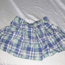 Slich Girls Plaid Pleated Skirt Blue Green White Short Elastic Waist