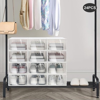 24 Pcs Foldable Shoe Storage Box Case Sneaker Container Stackable Organizer NEW
