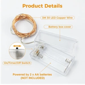 litogo LED Fairy Lights, Battery, Timer, 3 m