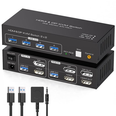 TJCXELE KVM Switch 2 PC 2 Monitore DP HDMI 4K60Hz USB 3.0