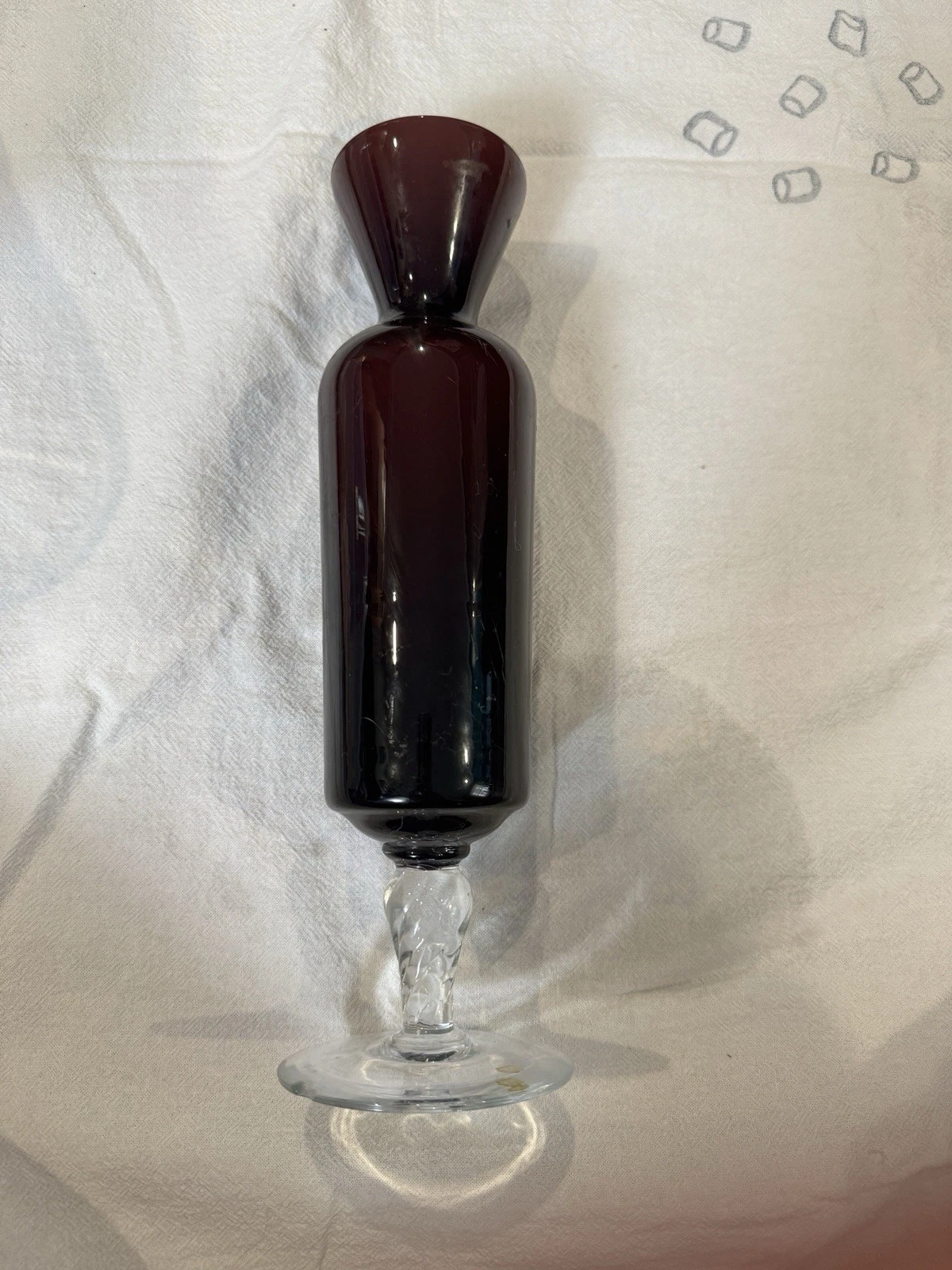 Vintage Mid Century 13 “ Amethyst Purple Round Vase Chipped