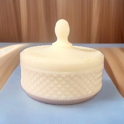 Westmoreland Vintage English Hobnail Milk Glass Powder Puff Trinket Dish w/ Lid