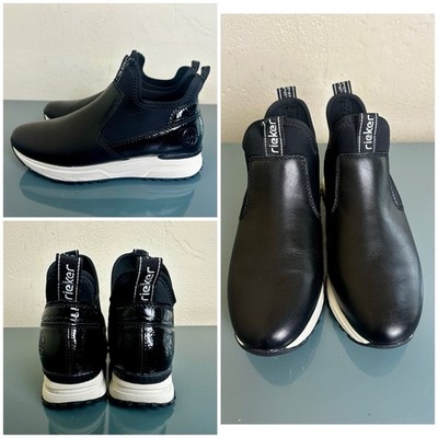 NWOB Rieker Ws Sneaker Black Leather Slip On Walking Comfort Casual Shoes 37 6.5