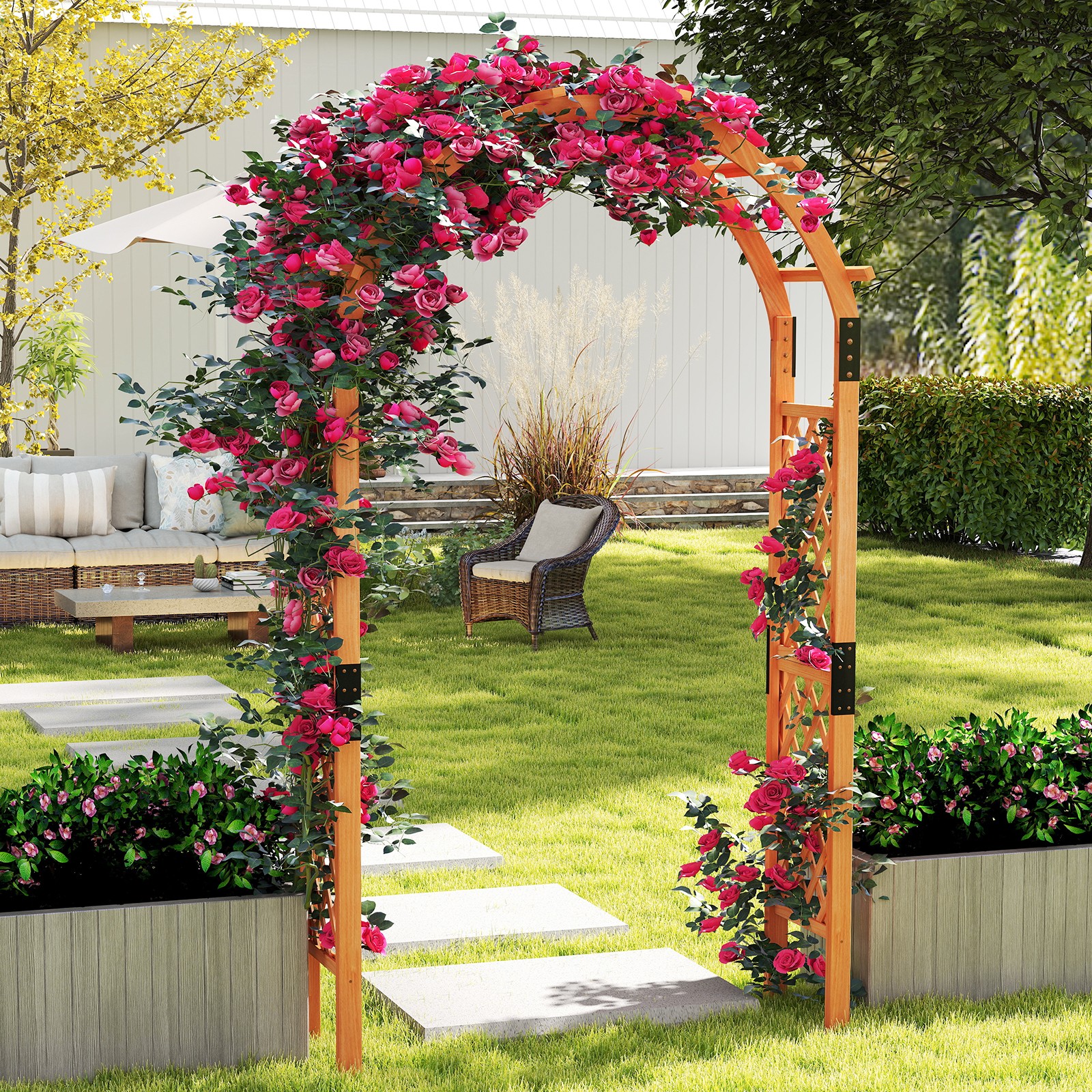 7.7 Ft Garden Arch Wooden Arbor Wedding Flowers Climbing Plants Trellis Outdoor