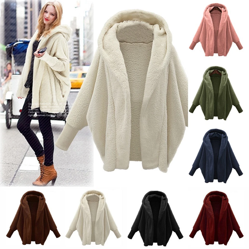 Invierno Mujer Con Capucha Oso de Peluche Suelto Cárdigan Abrigo Polar Piel Chaqueta Talla Grande Foto 3 de 4