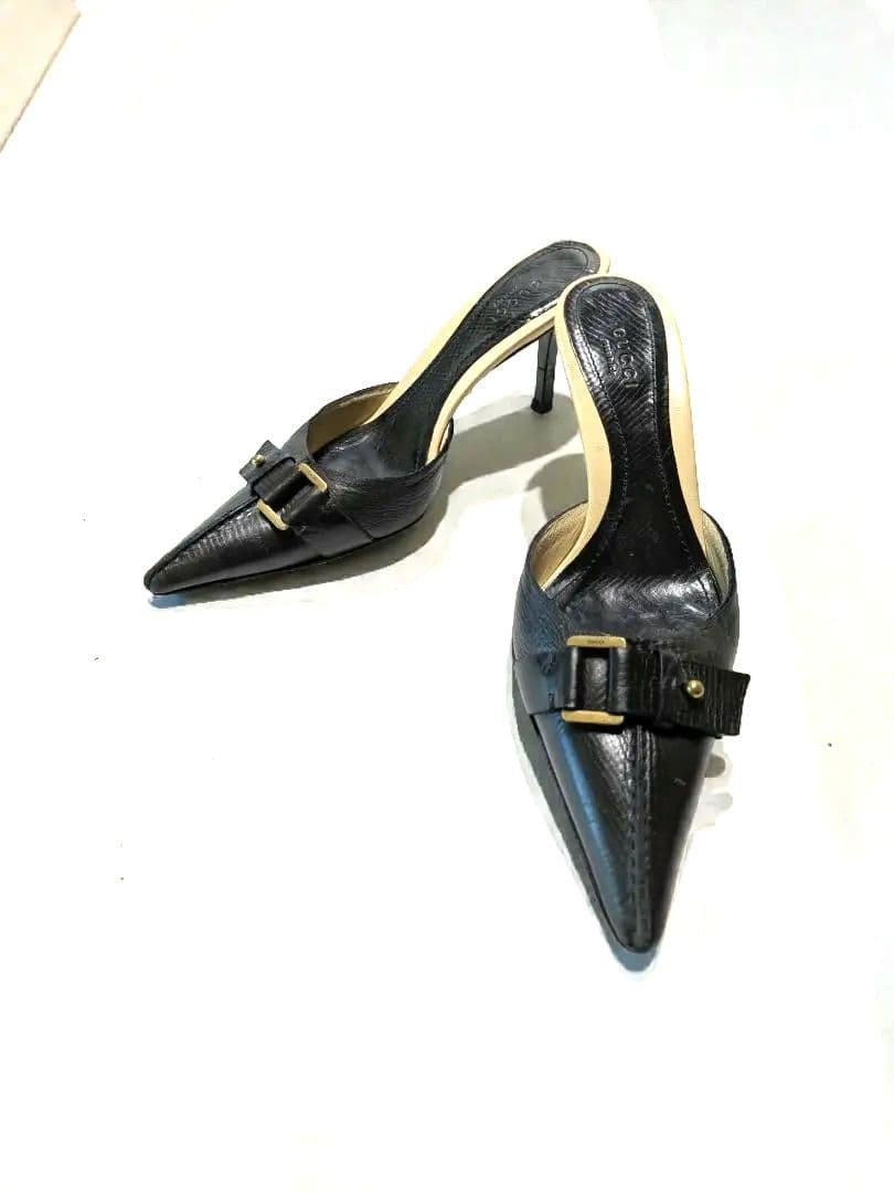 GUCCI Mules Sandals Heel Leather Black EU36.5/US6.5 116132c thumbnail 14