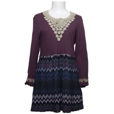 Container, Kleid, Größe: L, Lila/Blau/Schwarz/Weiß, Baumwolle, Chevron #N7K