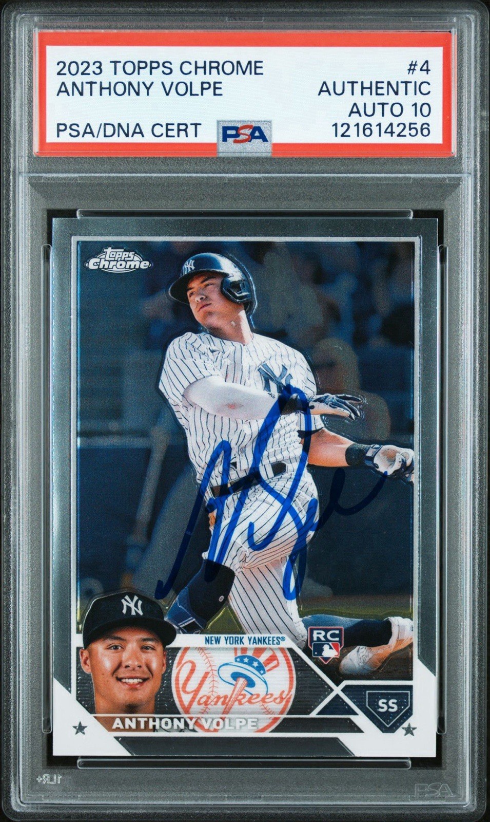 Anthony Volpe Signed 2023 Topps Chrome Rookie Card PSA Auto Grade 10