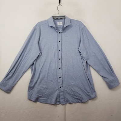 Emanuel Berg Modern Fit Button Dress Shirt Men's XL (17.5) Blue Stretch Fabric