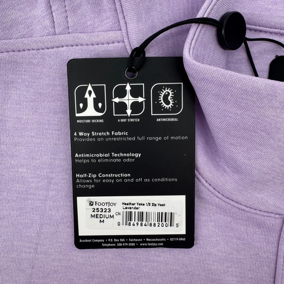 FootJoy Heather Yoke 1/2 Zip Vest Sleeveless Golf Top Lavender Mens Medium - Image 4 of 4