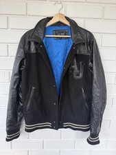 Armani Jeans AJ Varsity Bomber Jacket Wool Black Faux Leather Sleeves EU 50 M