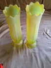 Fenton vintage Decorative Glass Vases opalescent/uranium ruffle edge cactus